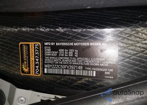 2015 BMW I8 z USA, uszkodzony, nr VIN WBY2Z2C50FV392148